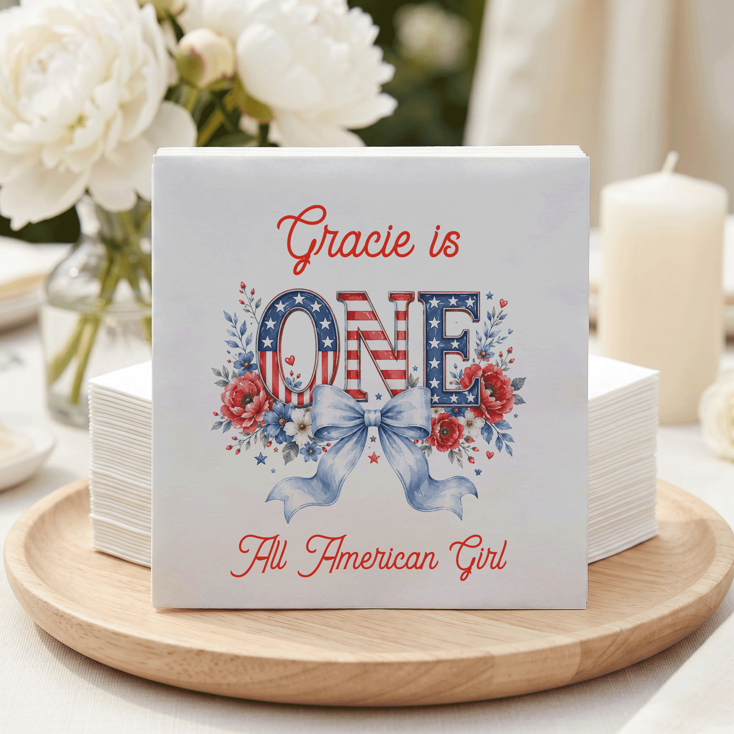 Stars and Stripes First Birthday Napkins, Coquette Patriotic - Pretty Gifted