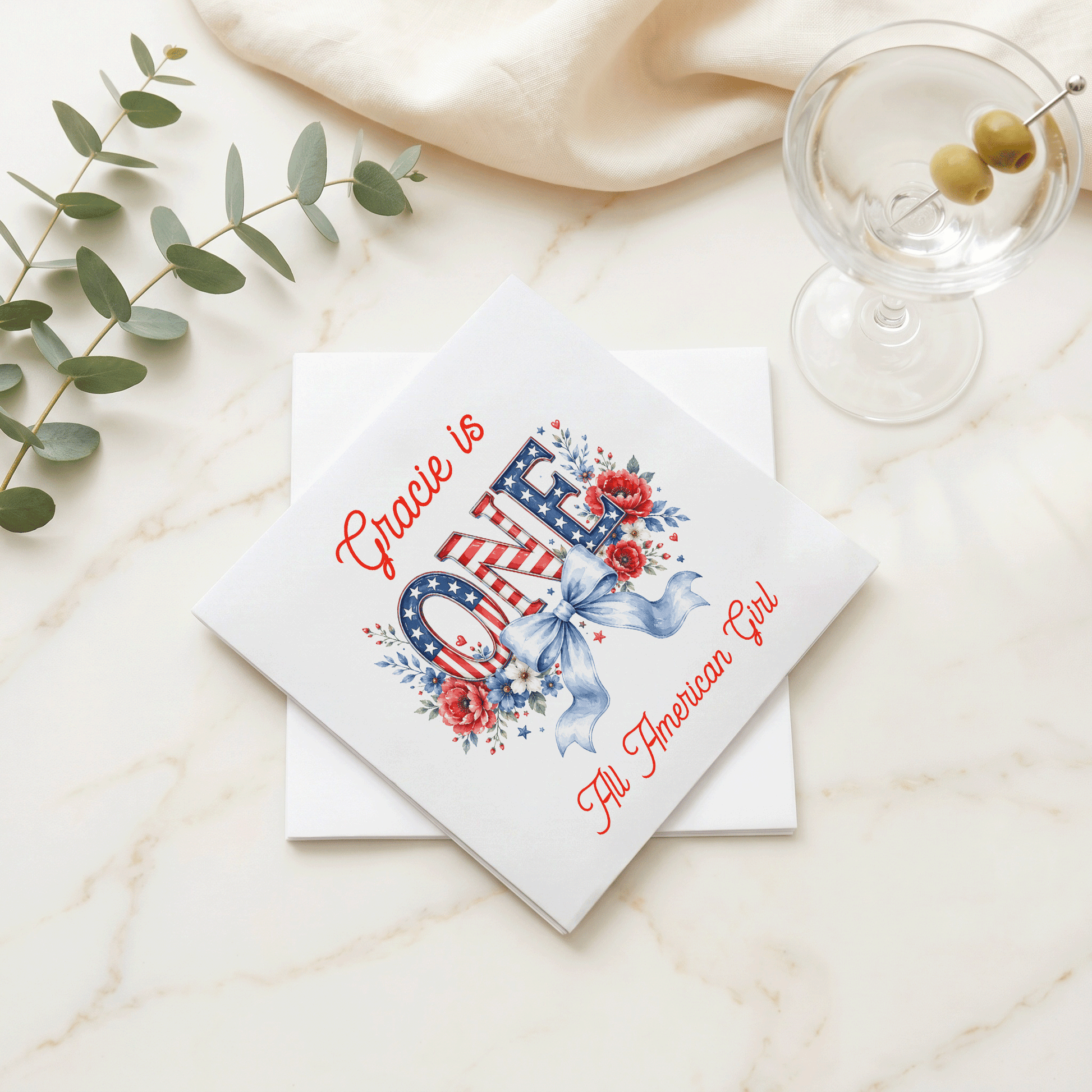 Stars and Stripes First Birthday Napkins, Coquette Patriotic - Pretty Gifted