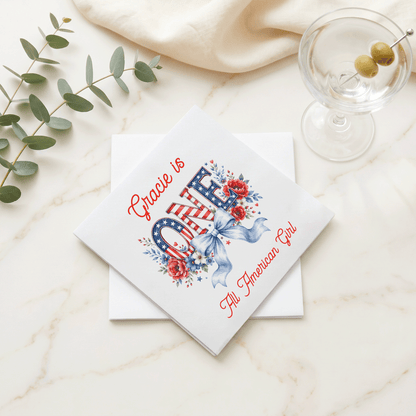 Stars and Stripes First Birthday Napkins, Coquette Patriotic - Pretty Gifted