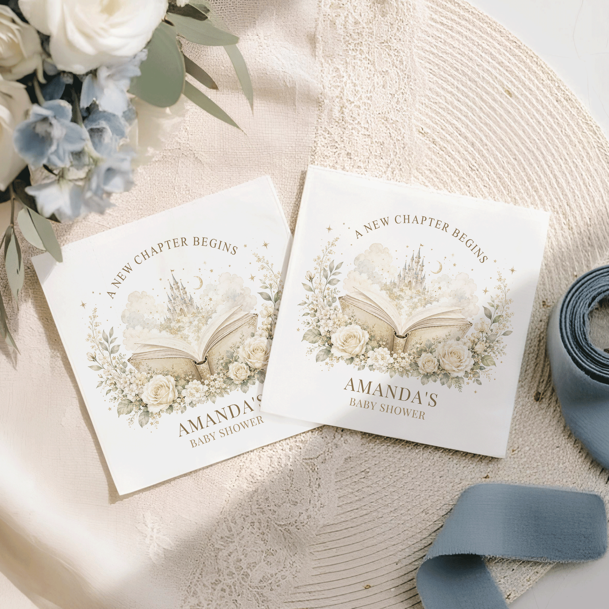 Storybook Castle Baby Shower Napkins, Ivory and Gold - Pretty Gifted