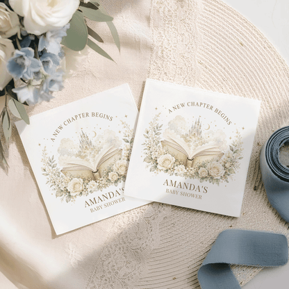 Storybook Castle Baby Shower Napkins, Ivory and Gold - Pretty Gifted