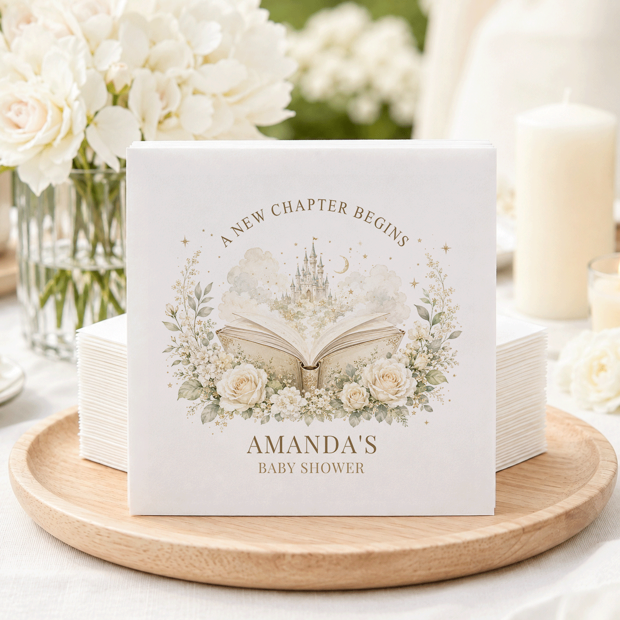 Storybook Castle Baby Shower Napkins, Ivory and Gold - Pretty Gifted