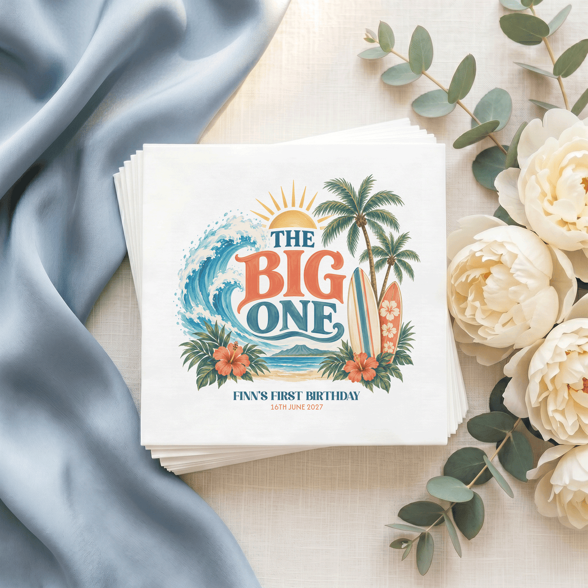 Surf Birthday Napkins, Big 1 Coastal First Birthday - Pretty Gifted