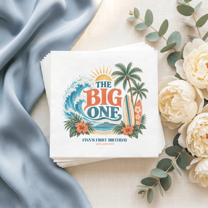 Surf Birthday Napkins, Big 1 Coastal First Birthday - Pretty Gifted