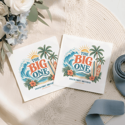 Surf Birthday Napkins, Big 1 Coastal First Birthday - Pretty Gifted