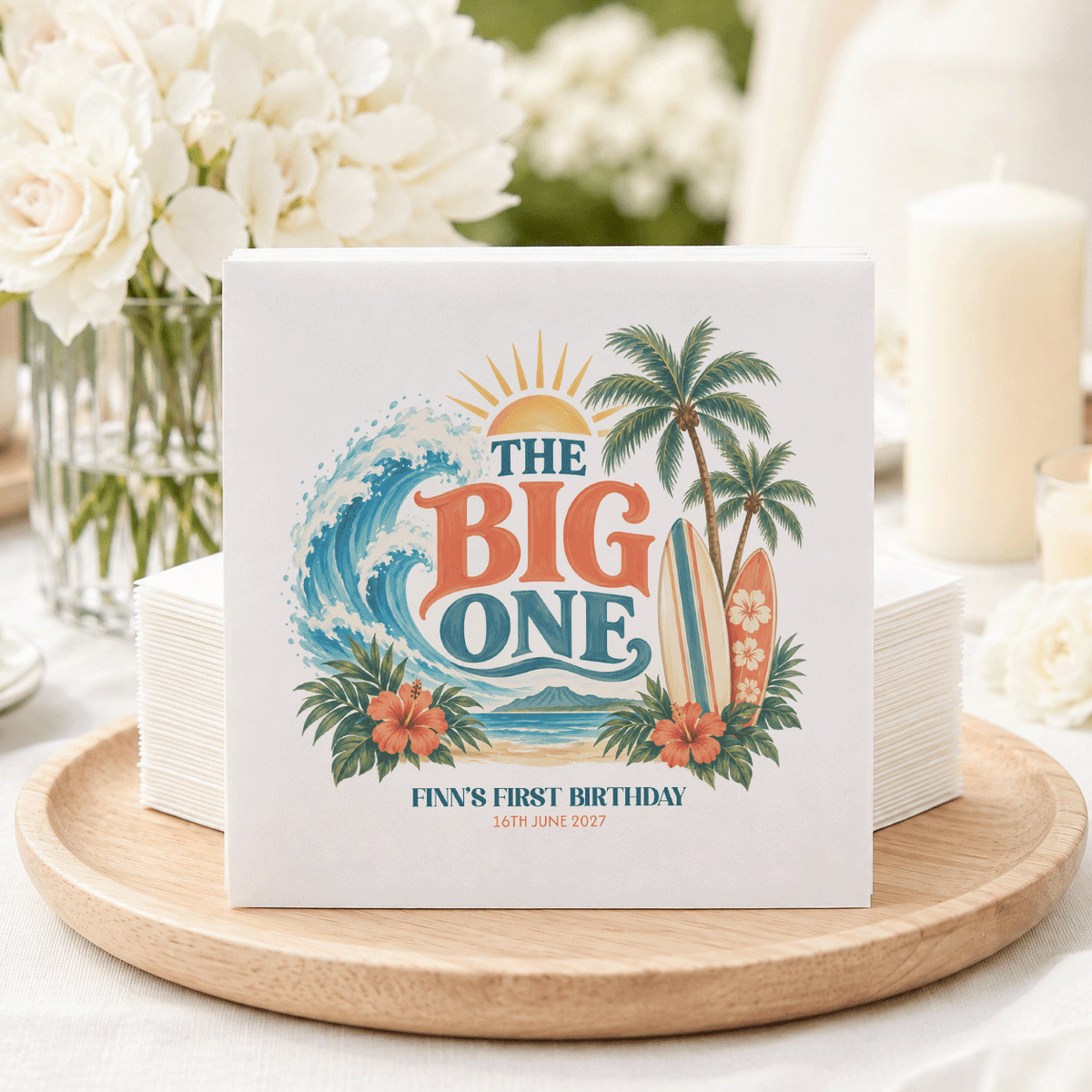 Surf Birthday Napkins, Big 1 Coastal First Birthday - Pretty Gifted