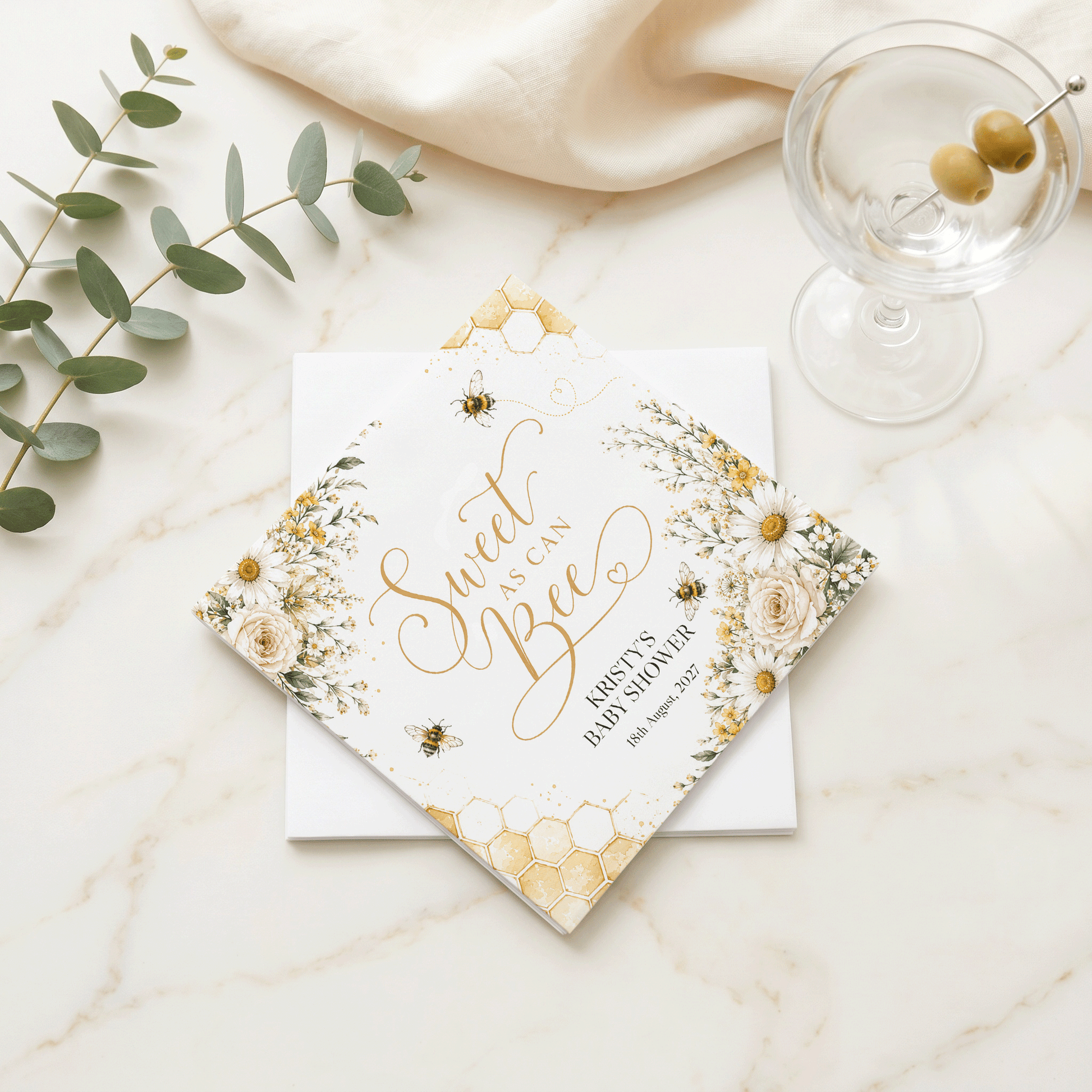 Sweet as Can Bee Baby Shower Napkins, Personalized Honeybee - Pretty Gifted