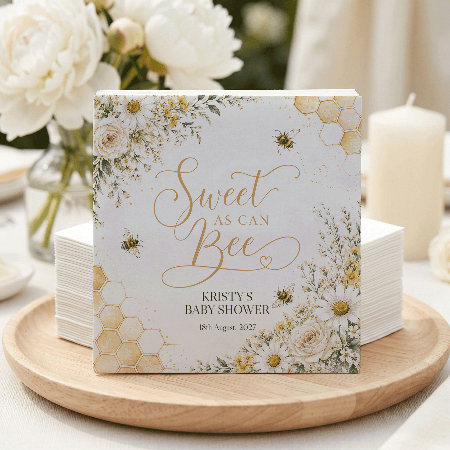 Sweet as Can Bee Baby Shower Napkins, Personalized Honeybee - Pretty Gifted