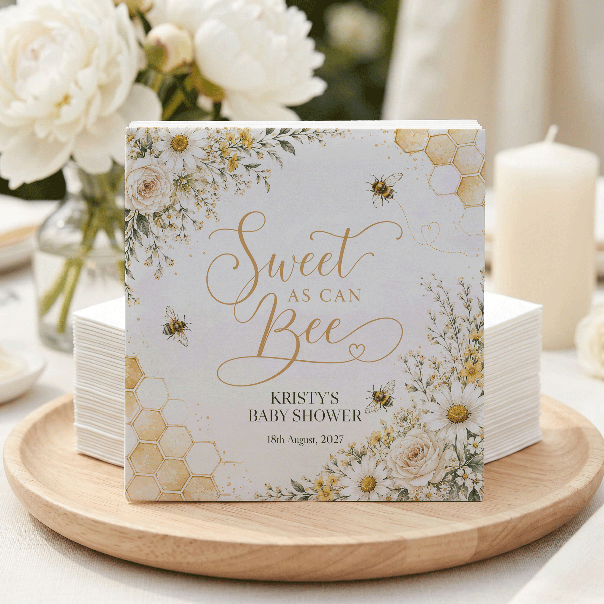 Sweet as Can Bee Baby Shower Napkins, Personalized Honeybee - Pretty Gifted