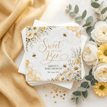 Sweet as Can Bee Baby Shower Napkins, Personalized Honeybee - Pretty Gifted