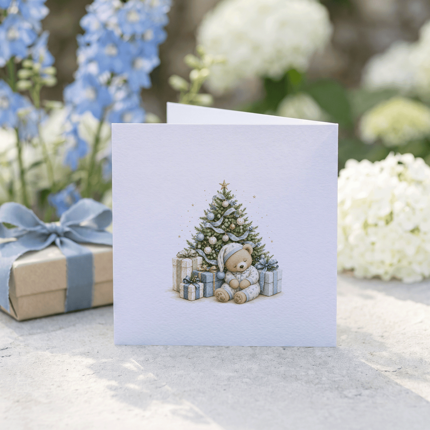 Teddy Bear First Christmas Card | Personalized Baby Son - Pretty Gifted