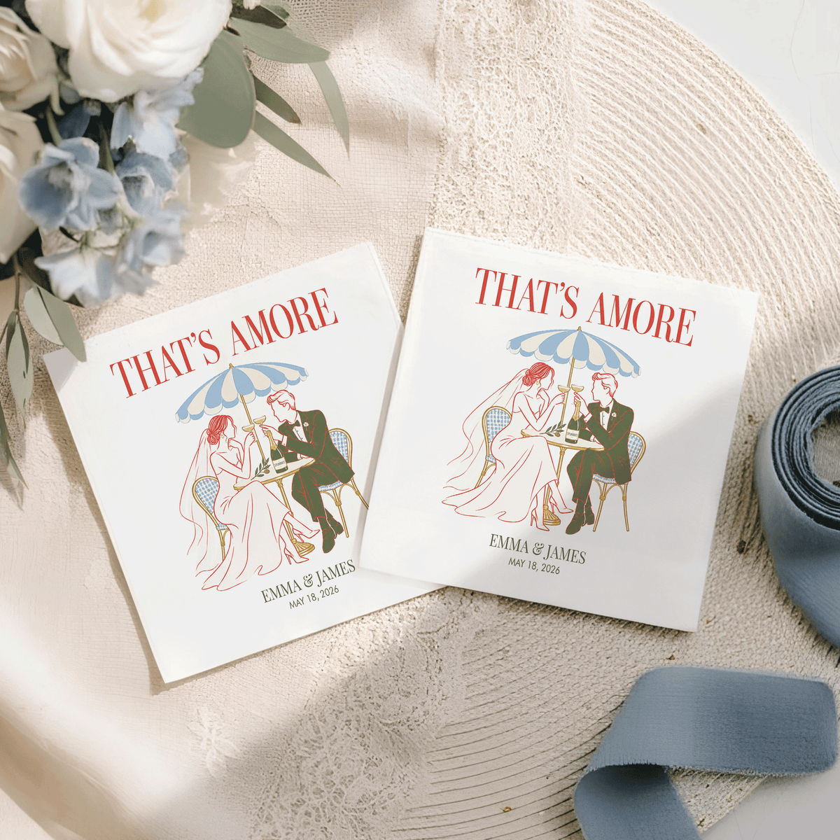 That’s Amore Wedding Napkins with Personalized Names - Pretty Gifted