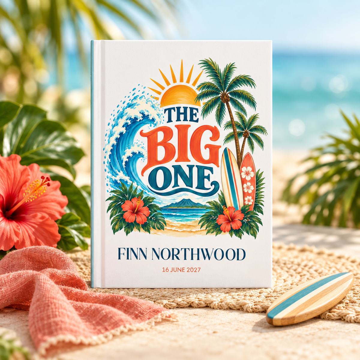 The Big One First Birthday Guest Book, Retro Surf Style - Pretty Gifted