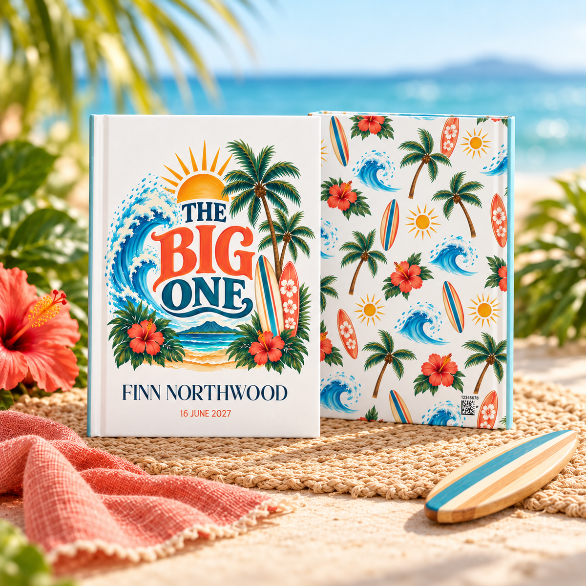 The Big One First Birthday Guest Book, Retro Surf Style - Pretty Gifted