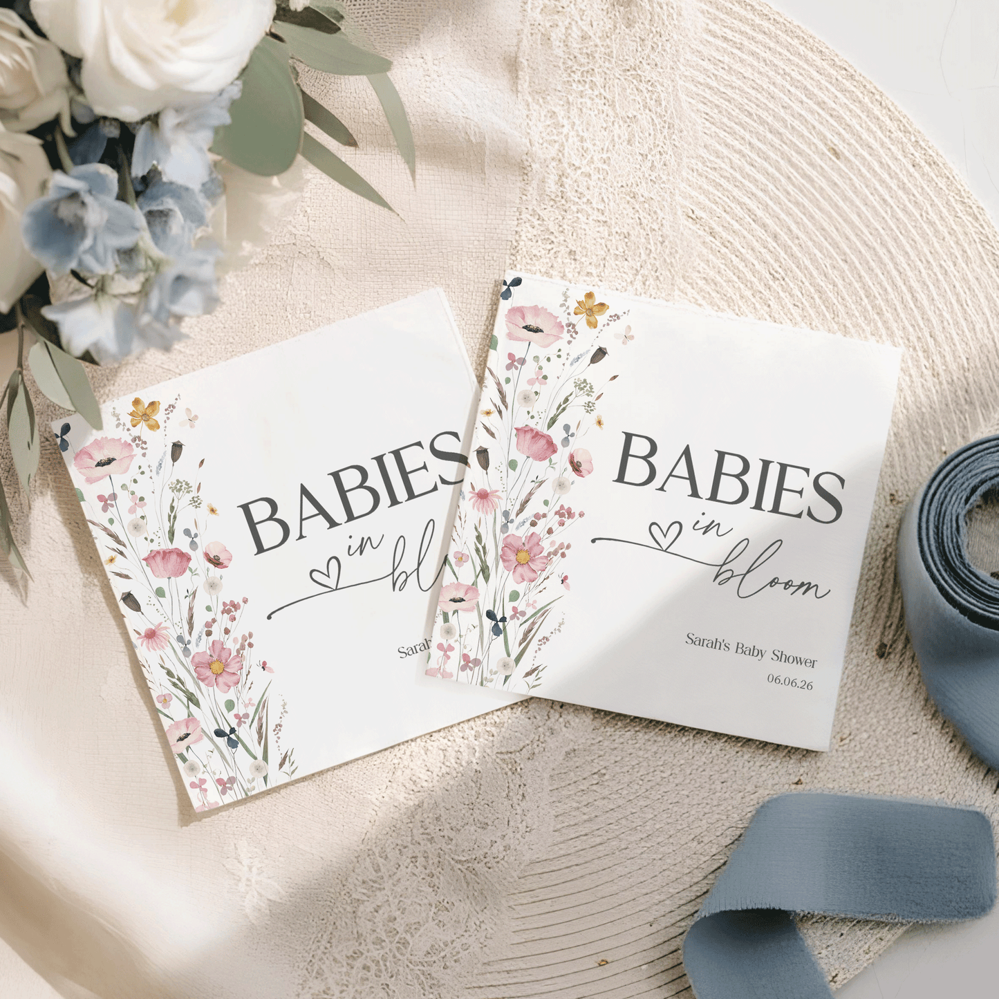 Triplet Baby Shower Napkins, Babies in Bloom Wildflower, Personalized - Pretty Gifted