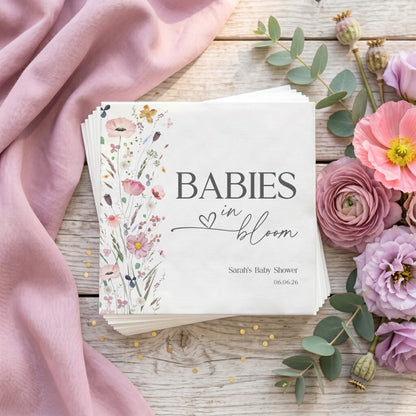 Triplet Baby Shower Napkins, Babies in Bloom Wildflower, Personalized - Pretty Gifted