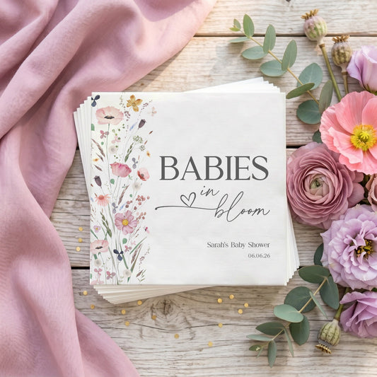 Triplet Baby Shower Napkins, Babies in Bloom Wildflower, Personalized - Pretty Gifted