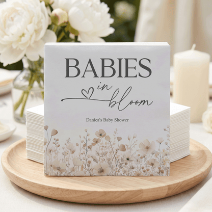 Twins Baby Shower Napkins, Babies in Bloom Dried Floral, Personalized - Pretty Gifted