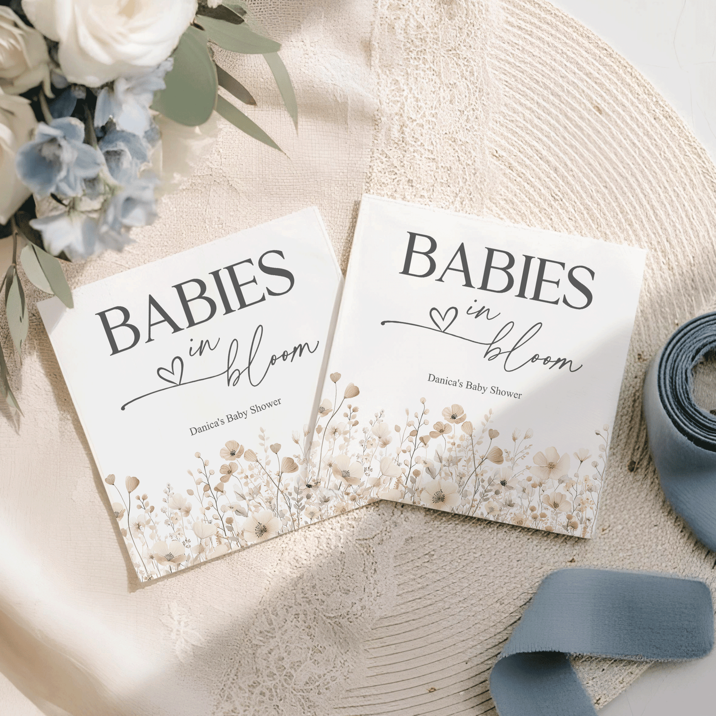 Twins Baby Shower Napkins, Babies in Bloom Dried Floral, Personalized - Pretty Gifted