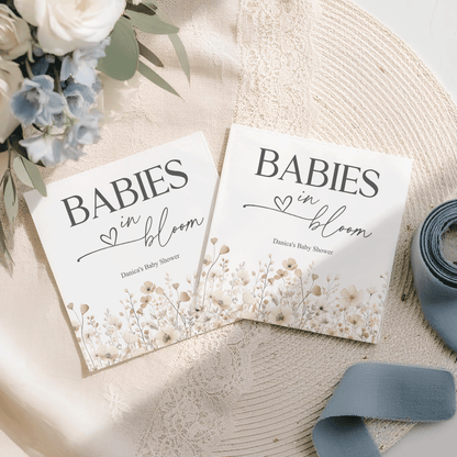 Twins Baby Shower Napkins, Babies in Bloom Dried Floral, Personalized - Pretty Gifted