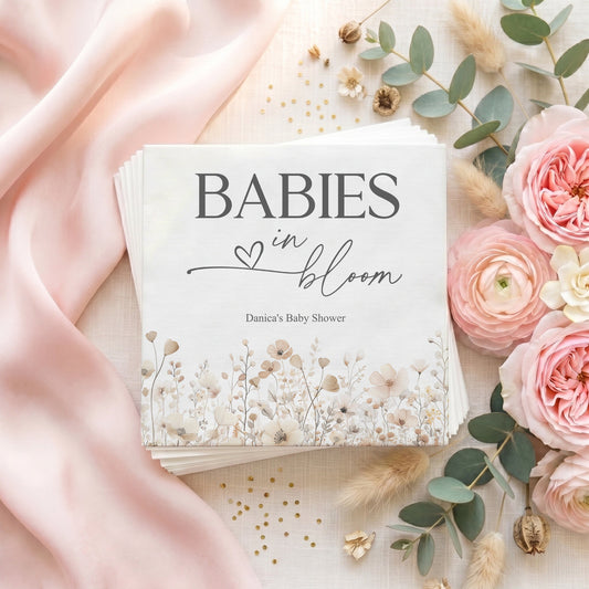 Twins Baby Shower Napkins, Babies in Bloom Dried Floral, Personalized - Pretty Gifted
