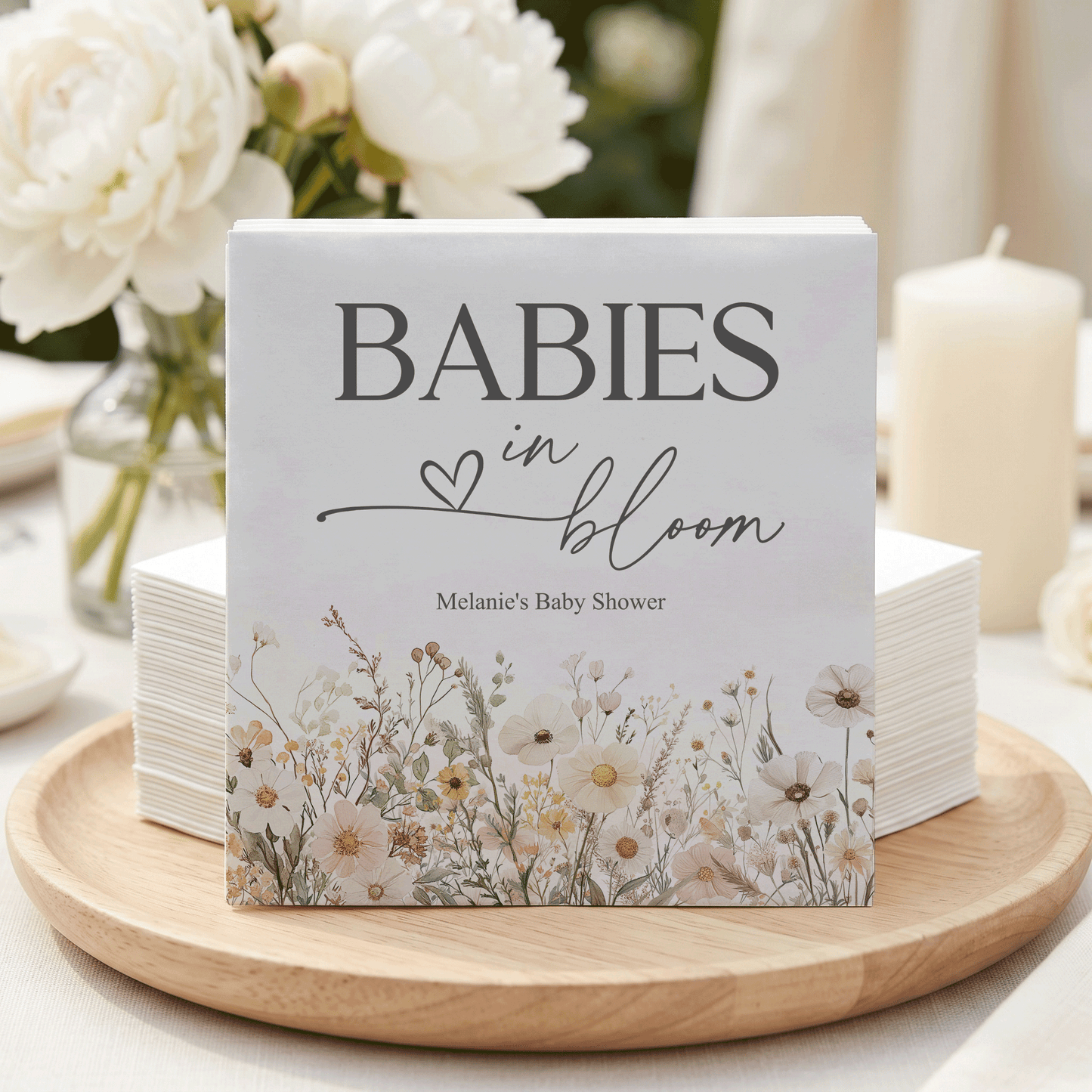 Twins Baby Shower Napkins, Babies in Bloom Neutral Wildflower, Personalized - Pretty Gifted