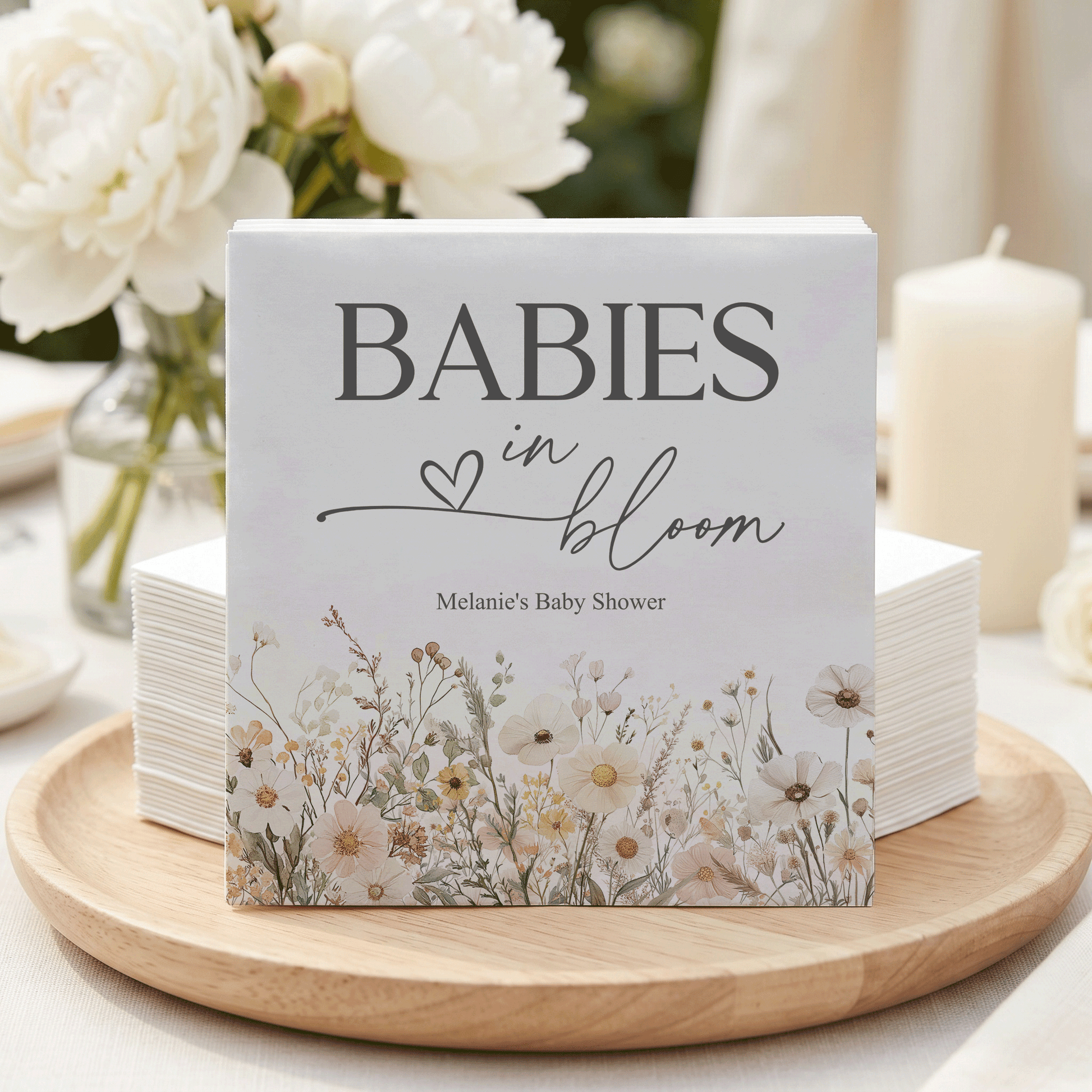 Twins Baby Shower Napkins, Babies in Bloom Neutral Wildflower, Personalized - Pretty Gifted