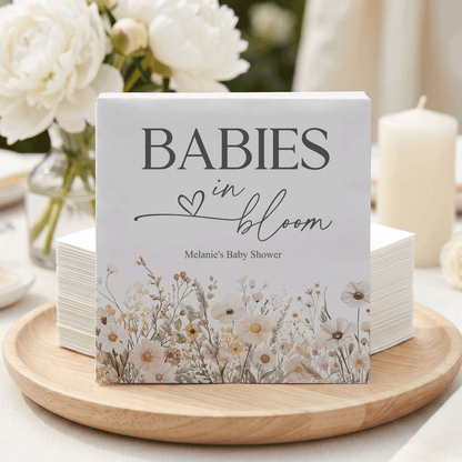 Twins Baby Shower Napkins, Babies in Bloom Neutral Wildflower, Personalized - Pretty Gifted
