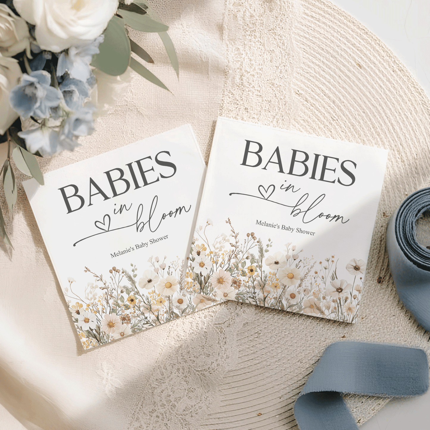 Twins Baby Shower Napkins, Babies in Bloom Neutral Wildflower, Personalized - Pretty Gifted