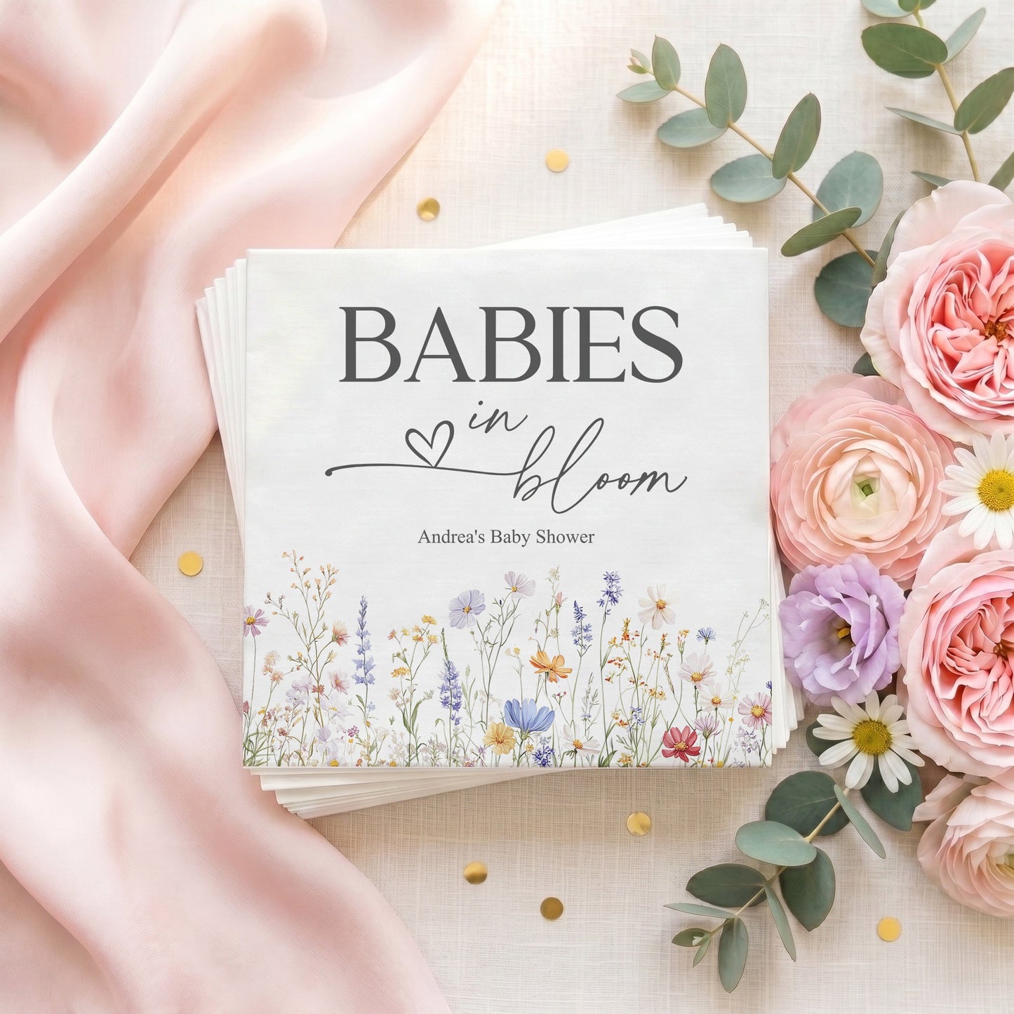 Twins Baby Shower Napkins, Babies in Bloom Spring Wildflower, Personalized - Pretty Gifted