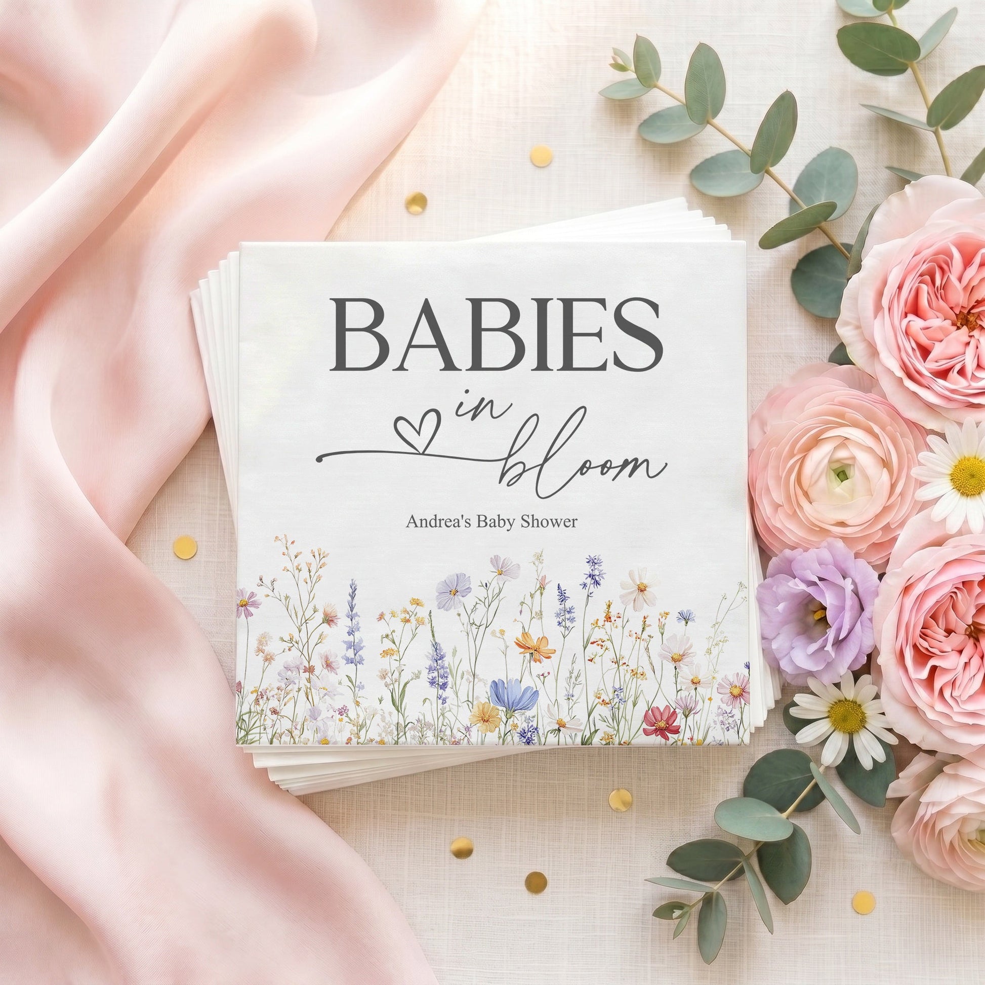 Twins Baby Shower Napkins, Babies in Bloom Spring Wildflower, Personalized - Pretty Gifted