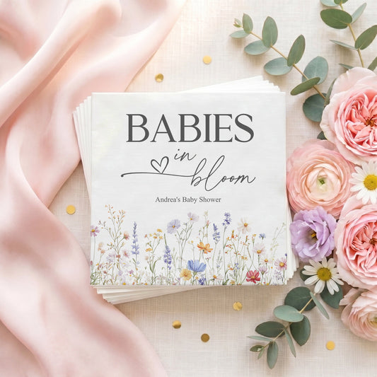 Twins Baby Shower Napkins, Babies in Bloom Spring Wildflower, Personalized - Pretty Gifted