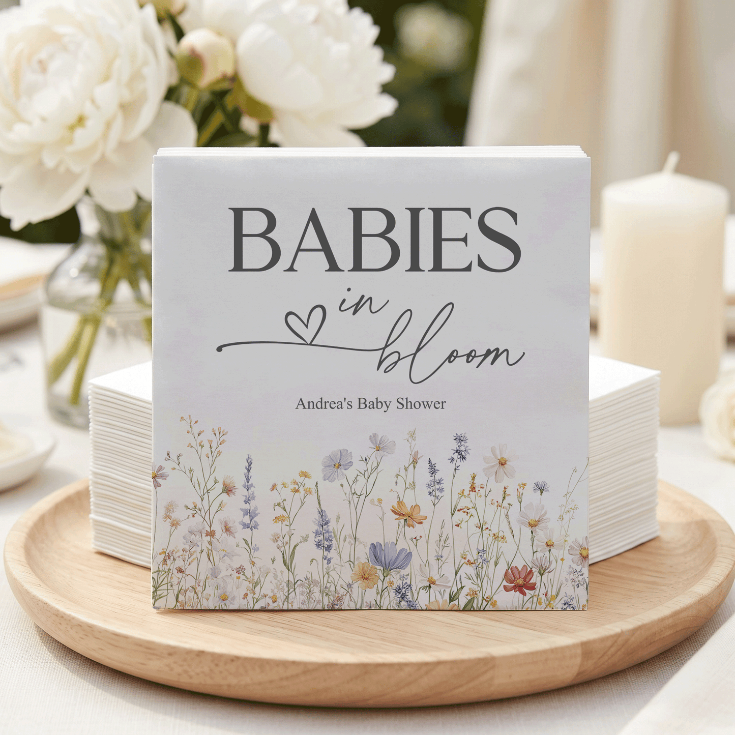 Twins Baby Shower Napkins, Babies in Bloom Spring Wildflower, Personalized - Pretty Gifted