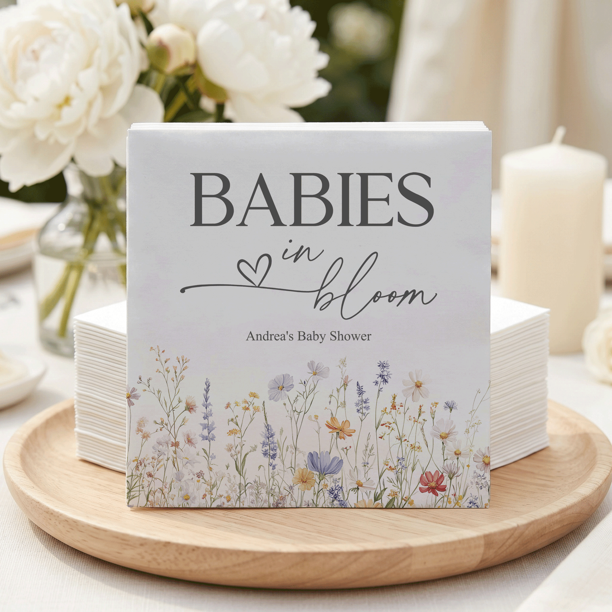 Twins Baby Shower Napkins, Babies in Bloom Spring Wildflower, Personalized - Pretty Gifted