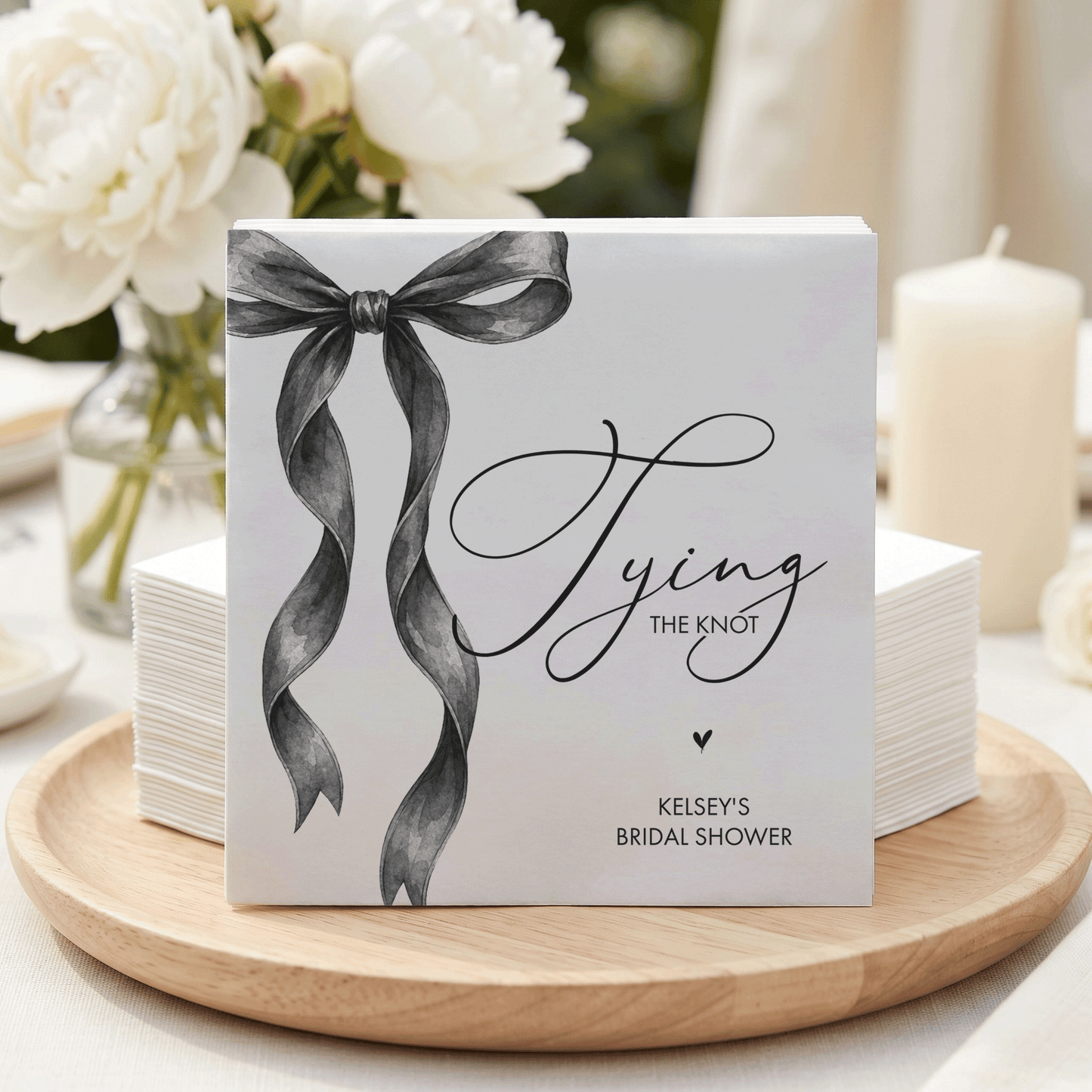 Tying the Knot Bridal Shower Napkins, Black Bow Coquette - Pretty Gifted