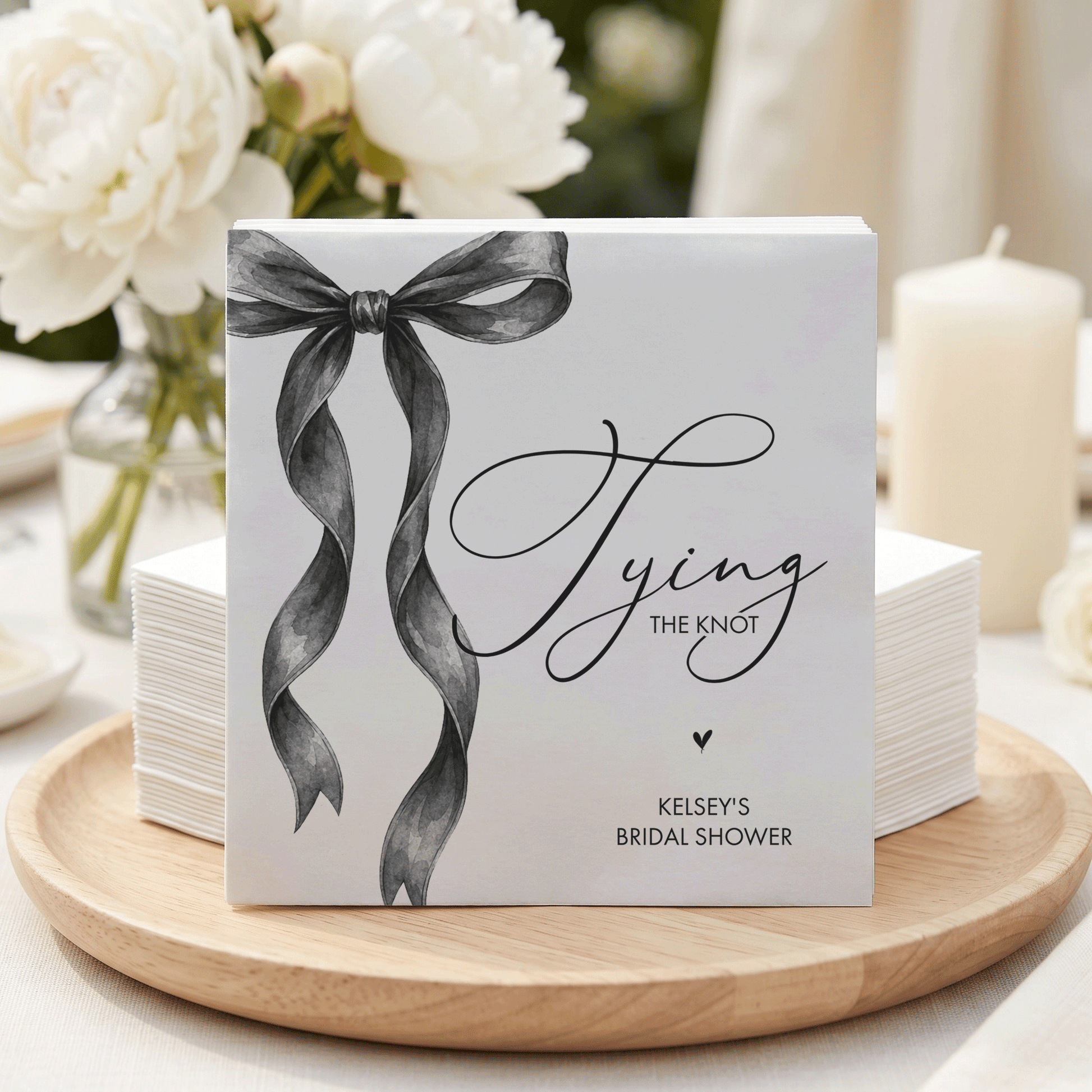 Tying the Knot Bridal Shower Napkins, Black Bow Coquette - Pretty Gifted