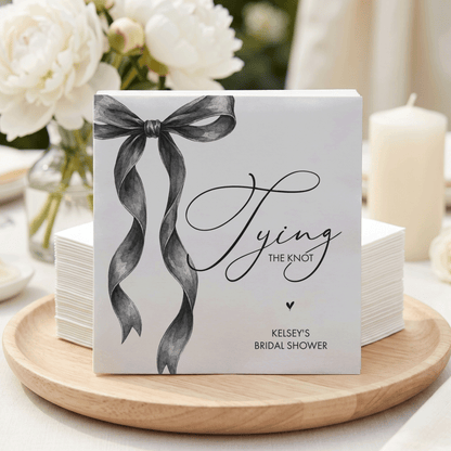 Tying the Knot Bridal Shower Napkins, Black Bow Coquette - Pretty Gifted