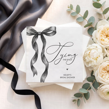 Tying the Knot Bridal Shower Napkins, Black Bow Coquette - Pretty Gifted