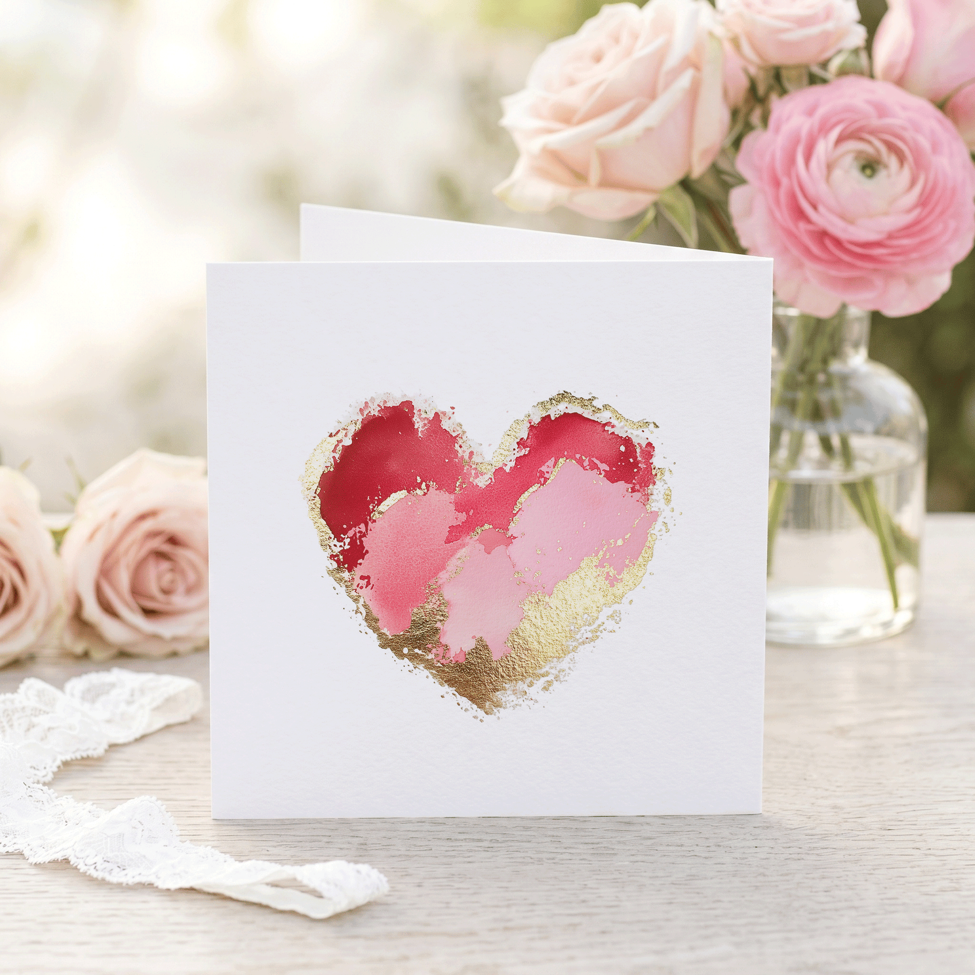 Valentine's Day Card for Husband with Gold Brushstroke Heart, Personalized - Pretty Gifted