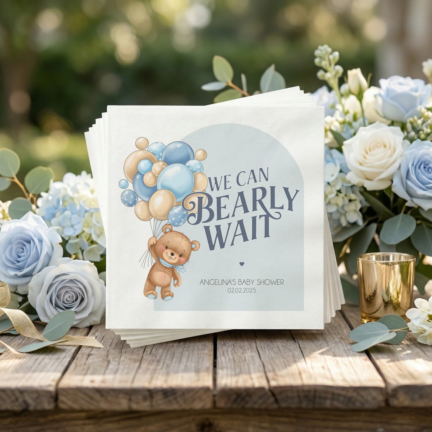 We Can Bearly Wait Napkins, Teddy Bear Boy Baby Shower - Pretty Gifted