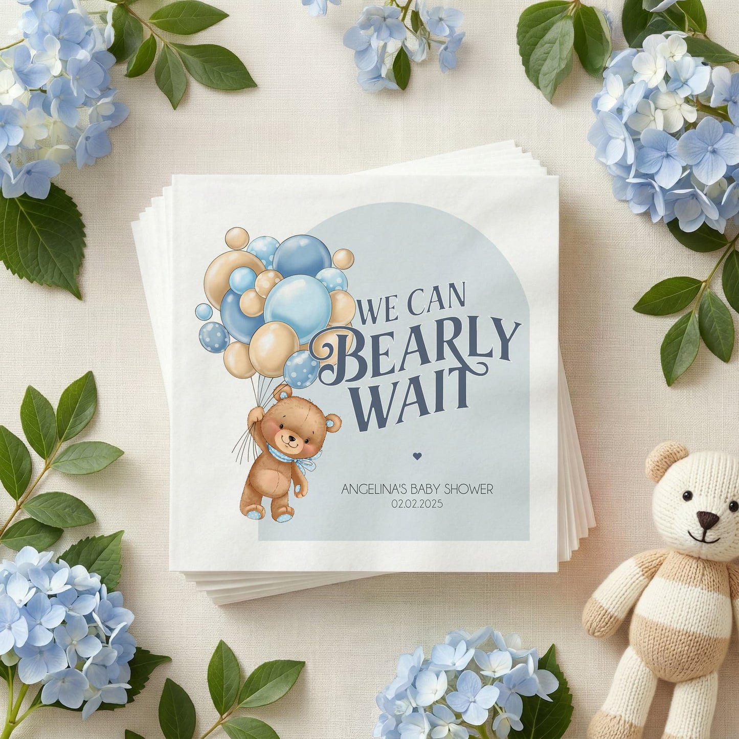We Can Bearly Wait Napkins, Teddy Bear Boy Baby Shower - Pretty Gifted