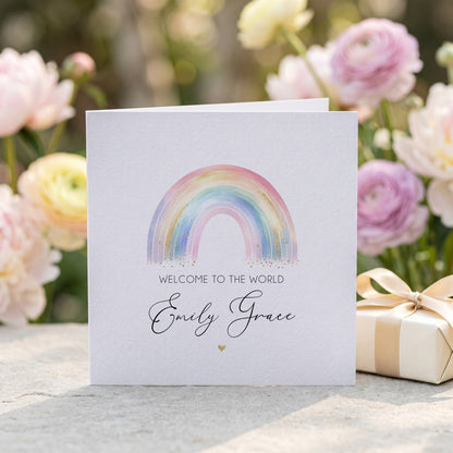 Welcome to the World Card | Personalized New Baby Rainbow Keepsake - Pretty Gifted
