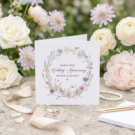 Wildflower 30th Anniversary Card with Custom Names - Pretty Gifted