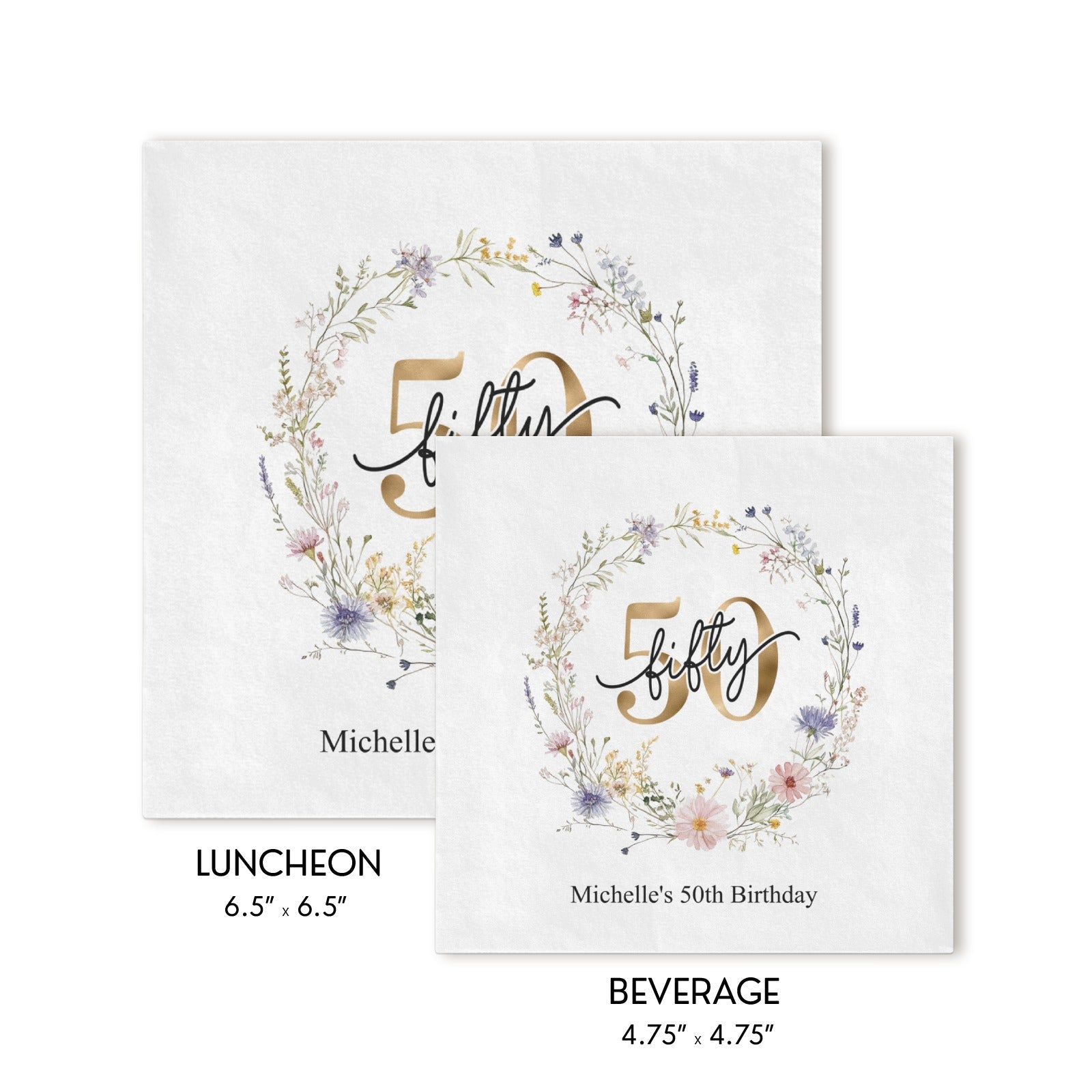 Wildflower 50th Birthday Napkins Personalized for Her - Pretty Gifted