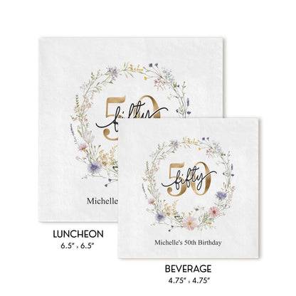 Wildflower 50th Birthday Napkins Personalized for Her - Pretty Gifted