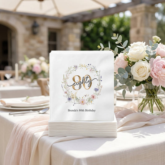 Wildflower 80th Birthday Napkins Personalized for Her - Pretty Gifted