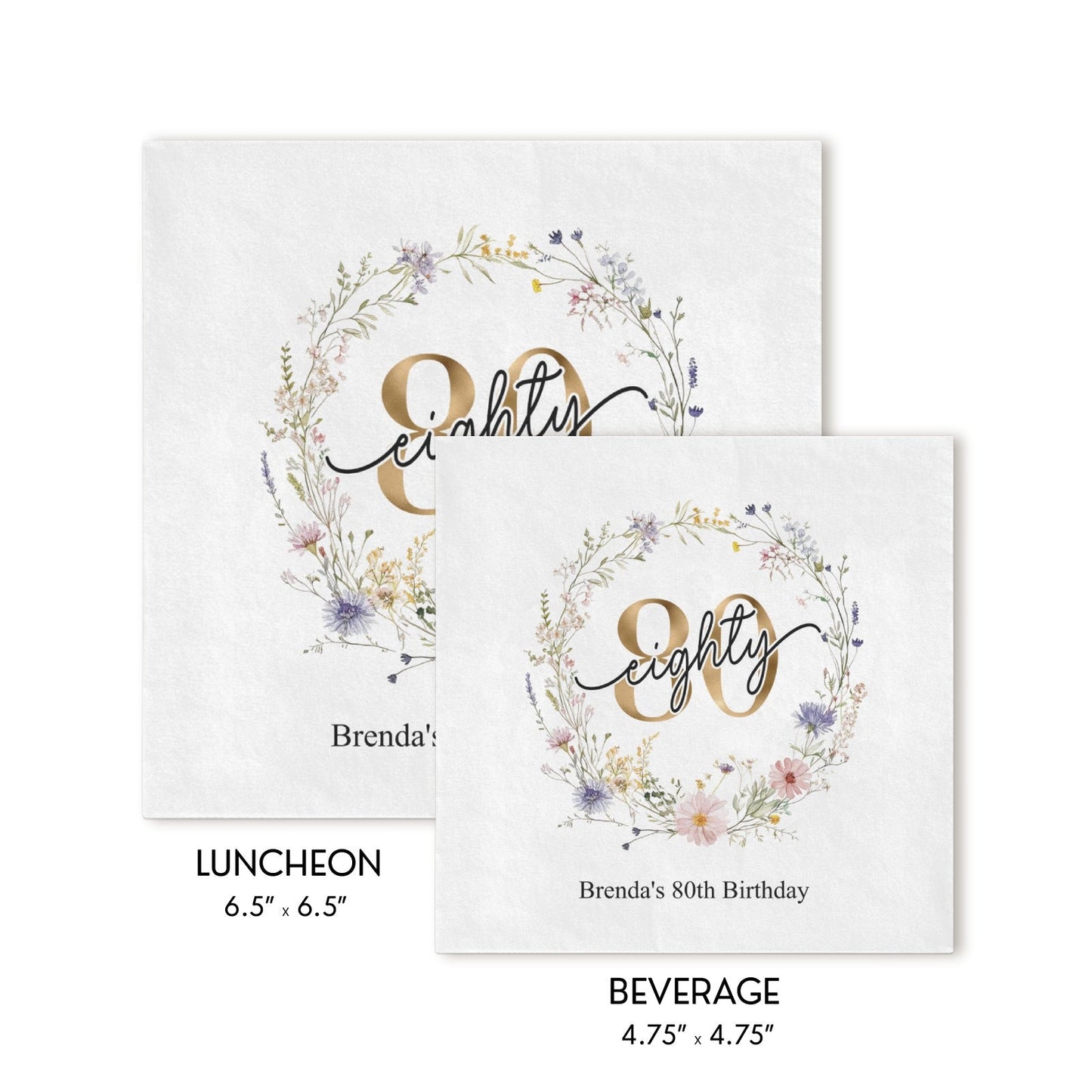 Wildflower 80th Birthday Napkins Personalized for Her - Pretty Gifted