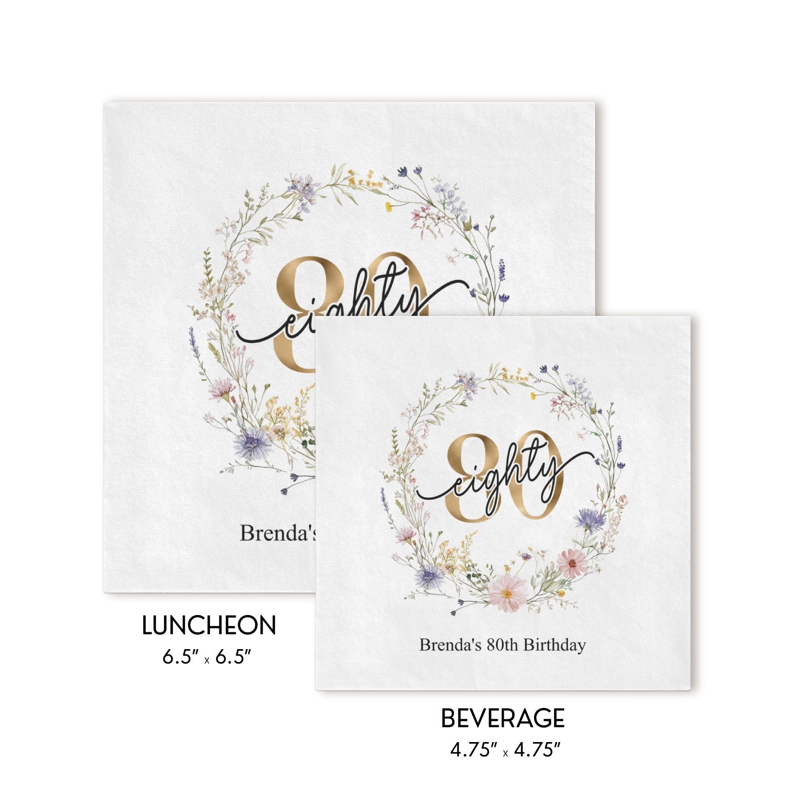 Wildflower 80th Birthday Napkins Personalized for Her - Pretty Gifted