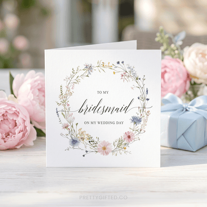 Wildflower Bridesmaid Thank You Card, Personalized Bride Gift - Pretty Gifted