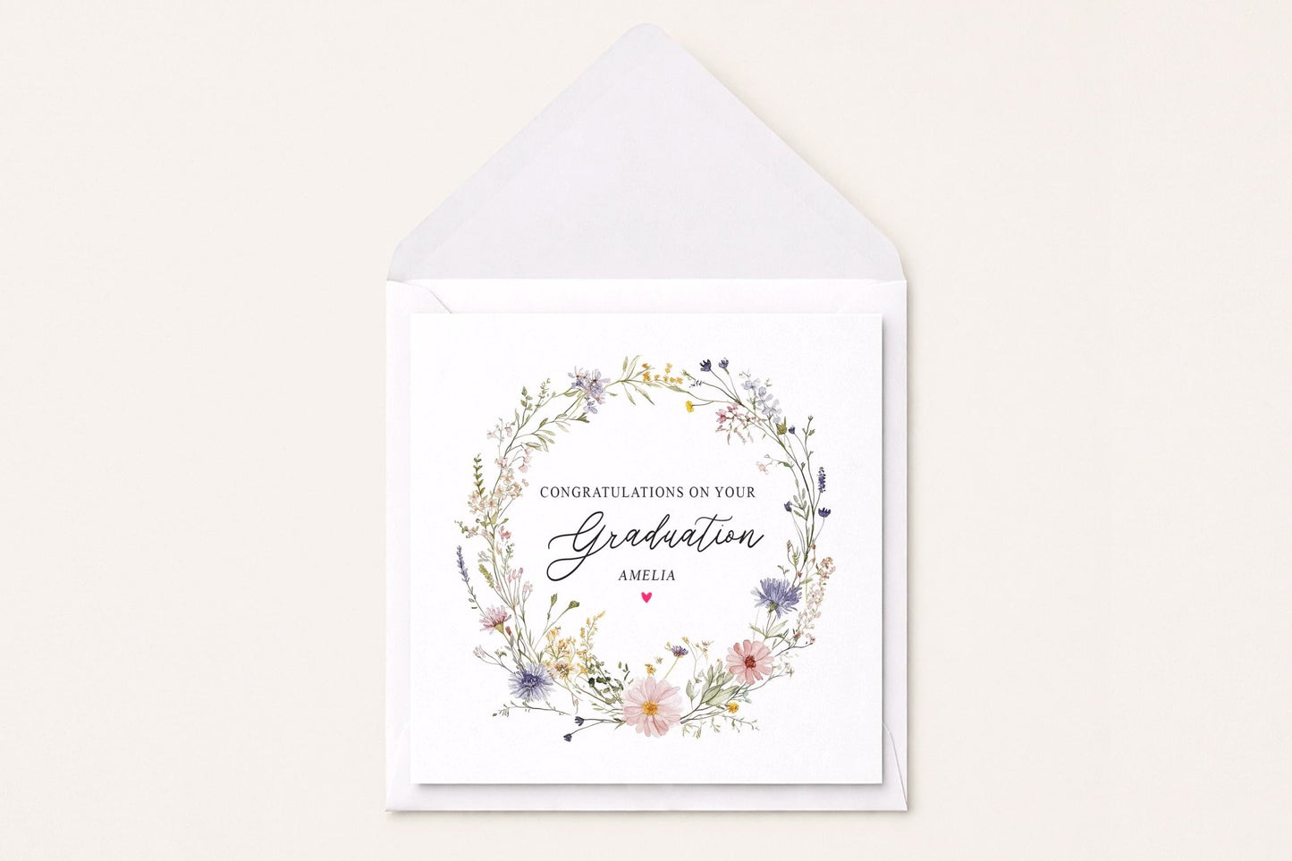 Wildflower Graduation Card, Personalized Floral Wreath Design - Pretty Gifted